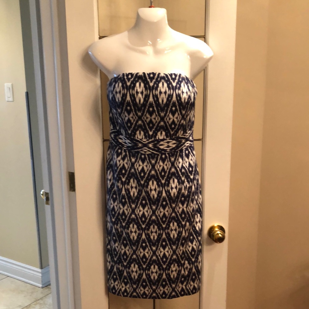 Banana Republic Strapless Navy Ikat Dress